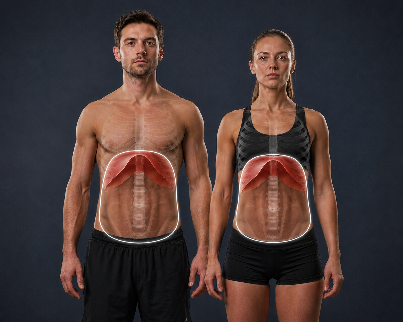 Schéma anatomique — position du diaphragme entre le thorax et l'abdomen