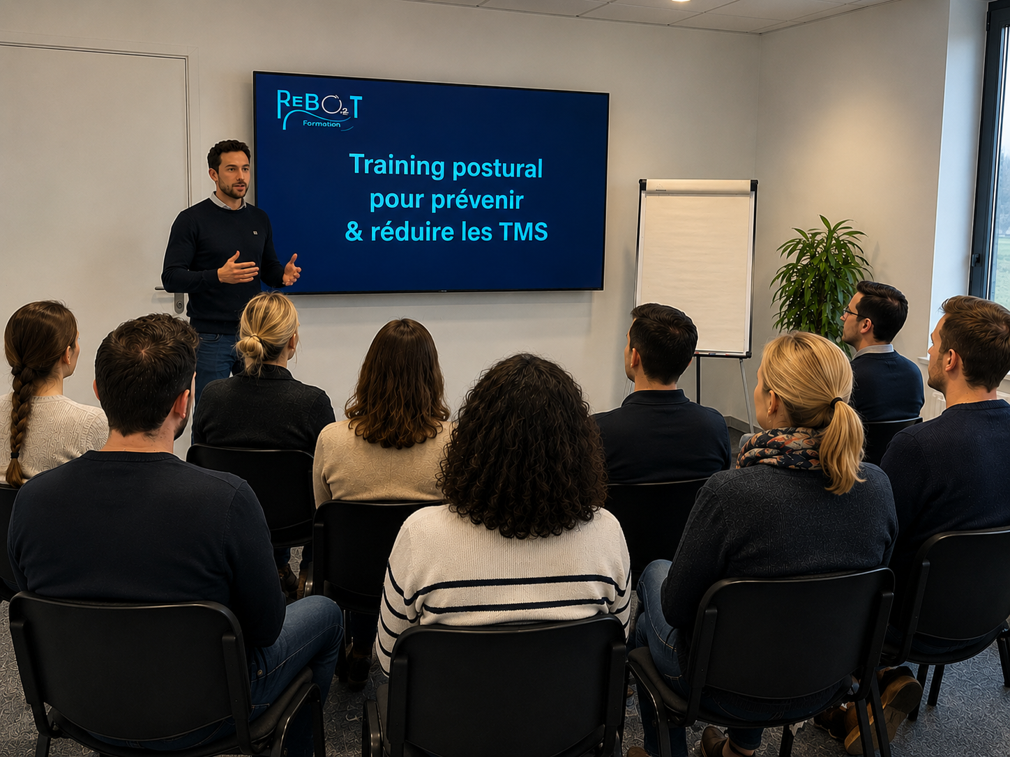 Salle de formation REBO2T — équipe en session collective