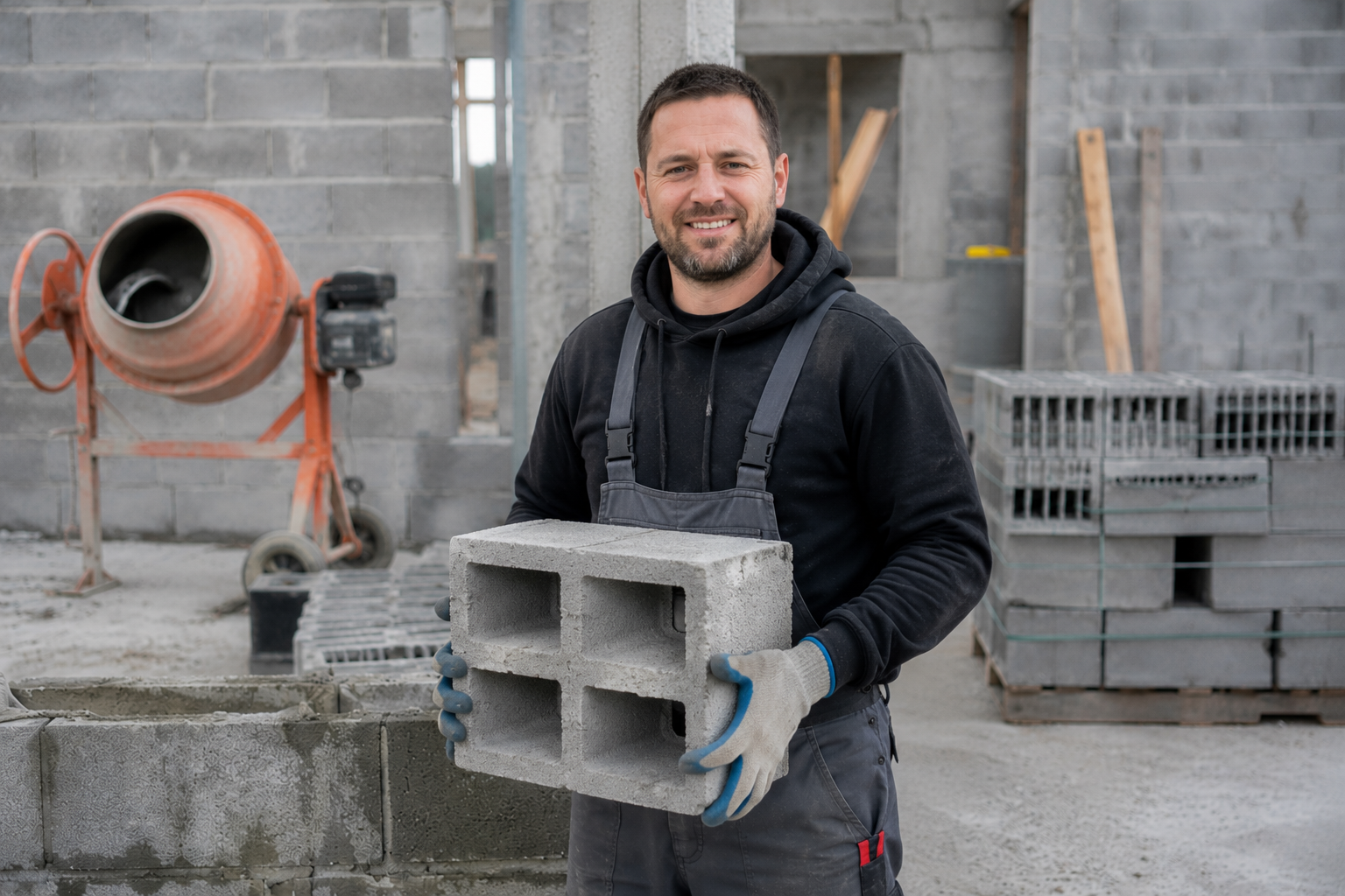 Maçon souriant sur chantier